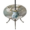 thumbnail image 1 of Round Outdoor Tablecloth with Umbrella Hole and Zipper, Rustic Floral Tablecloth with Elastic Waterproof, White Magnolia Flowers Farmhouse Bottle Branch Patio Table Covers for 36" - 44" Pool Tables, 1 of 9