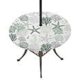 thumbnail image 1 of Round Outdoor Tablecloth with Umbrella Hole and Zipper, Sage Green Coastal Fitted Table Cover with Elastic Edge for 45-54 Inch, Summer Beach Starfish Coral Nautical Waterproof Patio Tablecoths, 1 of 9