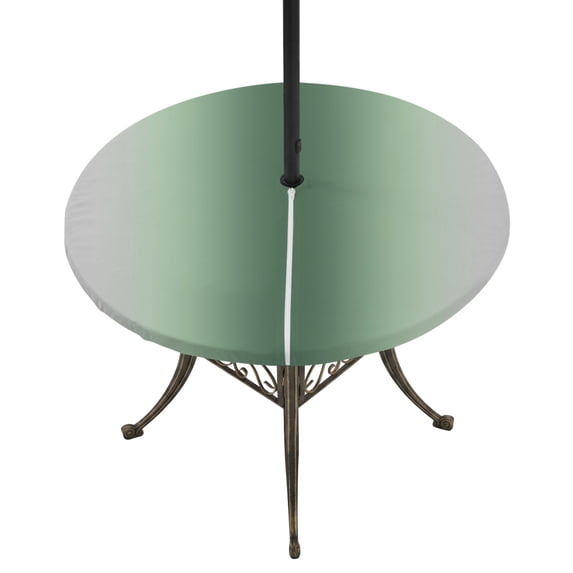 Round Outdoor Tablecloth with Umbrella Hole and Zipper, Sage Green Grey Ombre Tablecloth with Elastic Waterproof, Farmhouse Gradient Minimalist Patio Table Covers for 31" - 35" Picnic Pool Tables