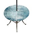 thumbnail image 1 of Round Outdoor Tablecloth with Umbrella Hole and Zipper, Shabby Teal Blue Fitted Table Cover with Elastic Edge for 31-35 Inch, Oil Painting Vintage Art Blue White Waterproof Patio Tablecoths, 1 of 9