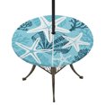 thumbnail image 1 of Round Outdoor Tablecloth with Umbrella Hole and Zipper, Slate Blue Starfish Tablecloth with Elastic Waterproof, Coral Shell Ocean Vintage Coastal Patio Table Covers for 36" - 44" Picnic Pool Tables, 1 of 9