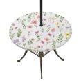 thumbnail image 1 of Round Outdoor Tablecloth with Umbrella Hole and Zipper, Spring Floral Tablecloth with Elastic Waterproof, Pink Flowers Sage Green Plaid Pastoral Patio Table Covers for 31" - 35" Picnic Pool Tables, 1 of 9