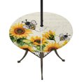 thumbnail image 1 of Round Outdoor Tablecloth with Umbrella Hole and Zipper, Sunflower Leaves Tablecloth with Elastic Waterproof, Bee Spring Retro Farmhouse Patio Table Covers for 45" - 54" Picnic Pool Tables, 1 of 9