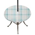 thumbnail image 1 of Round Outdoor Tablecloth with Umbrella Hole and Zipper, Teal Beige Checkered Tablecloth with Elastic Waterproof, Summer Modern Minimalist Patio Table Covers for 55" - 60" Picnic Pool Tables, 1 of 9