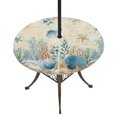 thumbnail image 1 of Round Outdoor Tablecloth with Umbrella Hole and Zipper, Teal Blue Coastal Tablecloth with Elastic Waterproof, Summer Beach Starfish Shell Coral Nautical Retro Patio Table Covers for 45" - 54" Tables, 1 of 9