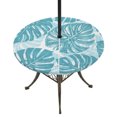 thumbnail image 1 of Round Outdoor Tablecloth with Umbrella Hole and Zipper, Teal Blue Monstera Deliciosa Tablecloth with Elastic Waterproof, Summer Botanical Tropical Patio Table Covers for 55" - 60" Picnic Pool Tables, 1 of 9