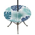 thumbnail image 1 of Round Outdoor Tablecloth with Umbrella Hole and Zipper, Teal Blue Palm Leaves Tablecloth with Elastic Waterproof, Tropical Botanical Summer Patio Table Covers for 31" - 35" Picnic Pool Tables, 1 of 9
