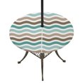 thumbnail image 1 of Round Outdoor Tablecloth with Umbrella Hole and Zipper, Teal Brown Ombre Tablecloth with Elastic Waterproof, Geometric Striped Water Ripple White Patio Table Covers for 45" - 54" Picnic Pool Tables, 1 of 9