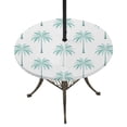 thumbnail image 1 of Round Outdoor Tablecloth with Umbrella Hole and Zipper, Teal Geeen Palm Trees Tablecloth with Elastic Waterproof, Tropical Summer Beach Botanical Patio Table Covers for 31" - 35" Picnic Pool Tables, 1 of 9