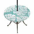 thumbnail image 1 of Round Outdoor Tablecloth with Umbrella Hole and Zipper, Teal Green Monstera Deliciosa Tablecloth with Elastic Waterproof, Summer Botanical Tropical Patio Table Covers for 31" - 35" Pool Tables, 1 of 9