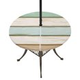 thumbnail image 1 of Round Outdoor Tablecloth with Umbrella Hole and Zipper, Teal Green Wood Grain Tablecloth with Elastic Waterproof, Vintage Country Shabby Stripes Patio Table Covers for 36" - 44" Picnic Pool Tables, 1 of 9