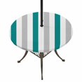 thumbnail image 1 of Round Outdoor Tablecloth with Umbrella Hole and Zipper, Teal Grey Striped Tablecloth with Elastic Waterproof, Geometric Vertical Stripes Minimalist Patio Table Covers for 55" - 60" Pool Tables, 1 of 9