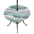 thumbnail image 1 of Round Outdoor Tablecloth with Umbrella Hole and Zipper, Teal Ombre Fitted Table Cover with Elastic Edge for 55-60 Inch, Modern Geometric Moire Abstract Art Waterproof Patio Tablecoths for Picnic, 1 of 9