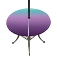 thumbnail image 1 of Round Outdoor Tablecloth with Umbrella Hole and Zipper, Teal Purple Ombre Fitted Table Cover with Elastic Edge for 36-44 Inch, Modern Geometric Striped Abstract Art Waterproof Patio Tablecoths, 1 of 9