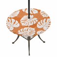 thumbnail image 1 of Round Outdoor Tablecloth with Umbrella Hole and Zipper, Tropical Leaves Tablecloth with Elastic Waterproof, Summer Plants Natural Rustic Orange Patio Table Covers for 31" - 35" Picnic Pool Tables, 1 of 9