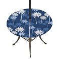 thumbnail image 1 of Round Outdoor Tablecloth with Umbrella Hole and Zipper, Tropical Palm Tree Tablecloth with Elastic Waterproof, Navy Blue White Plants Coastal Leaf Patio Table Covers for 45" - 54" Picnic Pool Tables, 1 of 9