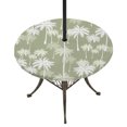 thumbnail image 1 of Round Outdoor Tablecloth with Umbrella Hole and Zipper, Tropical Palm Tree Tablecloth with Elastic Waterproof, Sage Green Plants Coastal Leaf Beach Patio Table Covers for 36" - 44" Pool Tables, 1 of 9