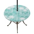 thumbnail image 1 of Round Outdoor Tablecloth with Umbrella Hole and Zipper, Tropical Palm Tree Tablecloth with Elastic Waterproof, Turquoise White Plants Coastal Leaf Beach Patio Table Covers for 55" - 60" Pool Tables, 1 of 9