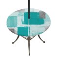 thumbnail image 1 of Round Outdoor Tablecloth with Umbrella Hole and Zipper, Turquoise Grey Ombre Fitted Table Cover with Elastic Edge for 36-44 Inch, Farmhouse Abstract Mottled Art Waterproof Patio Tablecoths for Picnic, 1 of 9