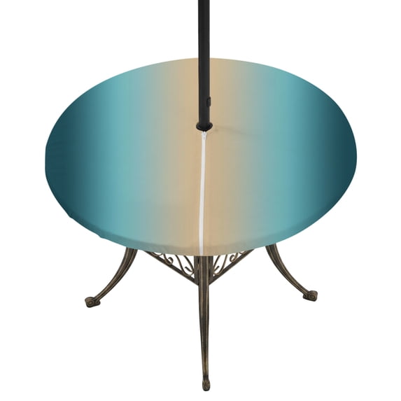 Round Outdoor Tablecloth with Umbrella Hole and Zipper, Turquoise Ombre Tablecloth with Elastic Waterproof, Modern Yellow Gradient Farmhouse Art Patio Table Covers for 55" - 60" Picnic Pool Tables