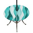 thumbnail image 1 of Round Outdoor Tablecloth with Umbrella Hole and Zipper, Turquoise Stripes Fitted Table Cover with Elastic Edge for 45-54 Inch, Vintage Farmhouse Ripple Texture Art Waterproof Patio Tablecoths, 1 of 9
