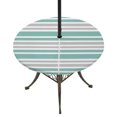 thumbnail image 1 of Round Outdoor Tablecloth with Umbrella Hole and Zipper, Turquoise Stripes Tablecloth with Elastic Waterproof, Modern Minimalist Horizontal Lines Patio Table Covers for 55" - 60" Picnic Pool Tables, 1 of 9