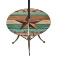thumbnail image 1 of Round Outdoor Tablecloth with Umbrella Hole and Zipper, Western Texas Star Retro Tablecloth with Elastic Waterproof, Vintage Farmhouse Brown Teal Wooden Patio Table Covers for 45" - 54" Pool Tables, 1 of 9