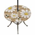 thumbnail image 1 of Round Outdoor Tablecloth with Umbrella Hole and Zipper, White Daisy Farmhouse Tablecloth with Elastic Waterproof, Garden Floral Honeybees Wooden Patio Table Covers for 31" - 35" Picnic Pool Tables, 1 of 9