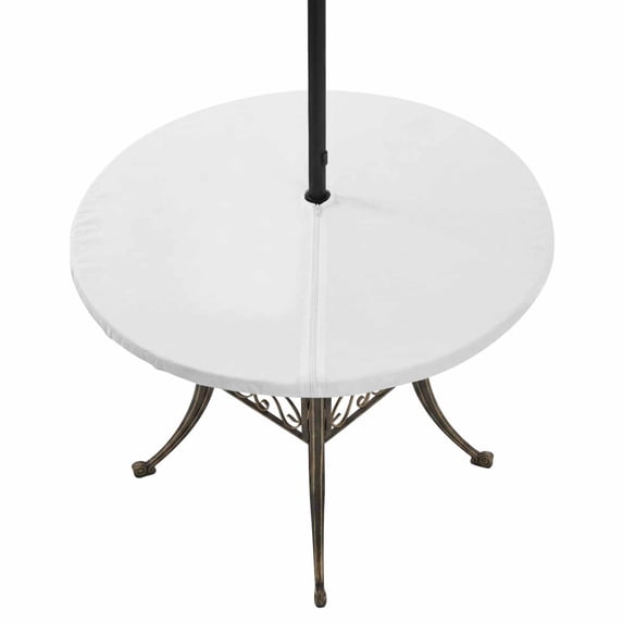 Round Outdoor Tablecloth with Umbrella Hole and Zipper, White Tablecloth with Elastic Waterproof, Modern Minimalist Pure Soild Color Patio Table Covers for 36" - 44" Picnic Pool Tables