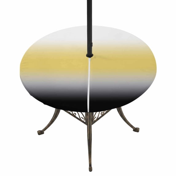 Round Outdoor Tablecloth with Umbrella Hole and Zipper, Yellow Black Omber Tablecloth with Elastic Waterproof, Modern Gray Gradient Abstract Art Patio Table Covers for 36" - 44" Picnic Pool Tables