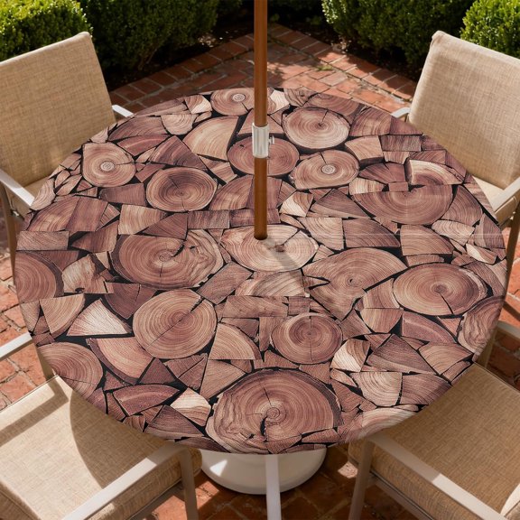 Round Outdoor Tablecloth with Umbrella Hole, Zippered Fitted Tablecloth with Elastic Edge, Waterproof Table Cloth Cover for Picnic Party Round Table