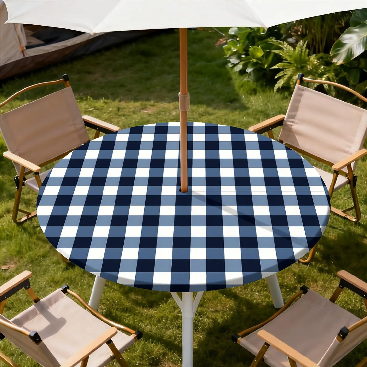 Zipper Table Round Outdoor Tablecloth with Umbrella Hole, Zippered Fitted Waterproof ...
