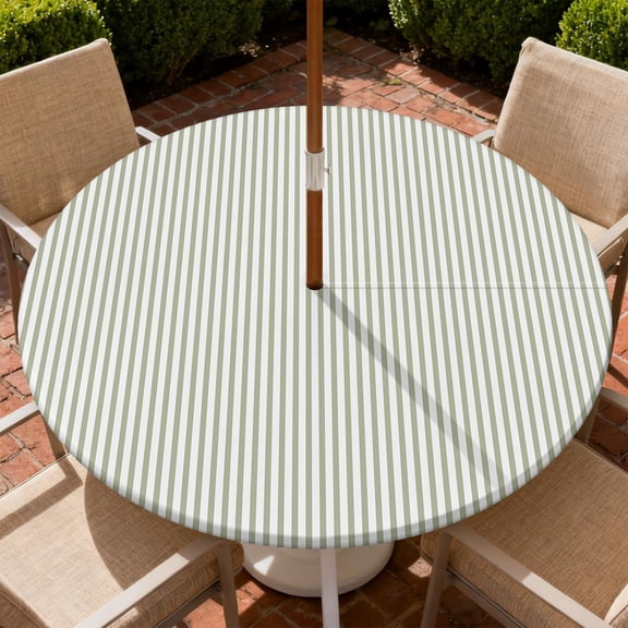 Round Outdoor Tablecloth with Zipper and Umbrella Hole, Fitted Table Cloth with Elastic, Oil Waterproof Tablecover for Patio Picnic Camping Garden Fits 36"-65" Round Table