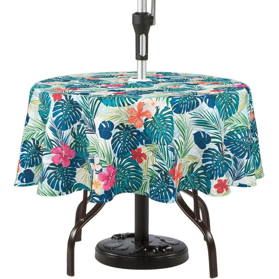 Round Outdoor Tablecloth with Umbrella Hole Umbrella Tablecloth Patio Tablecloths with Zipper for Courtyards, Terraces, and Beaches 60 in