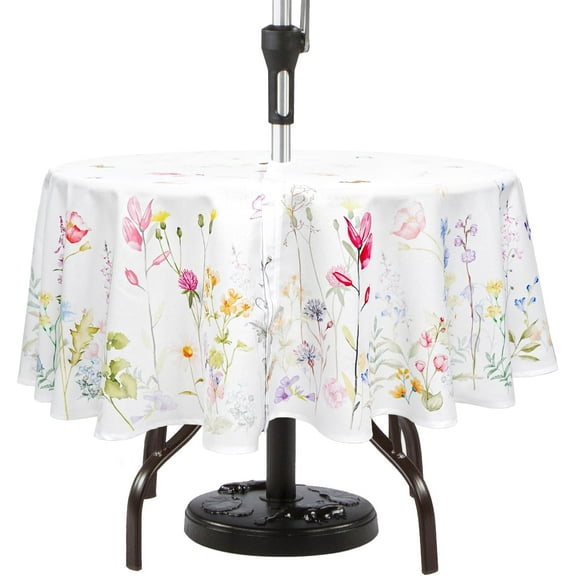 Round Outdoor Tablecloth with Umbrella Hole Umbrella Tablecloth Patio Tablecloths with Zipper for Courtyards, Terraces, and Beaches 60 in