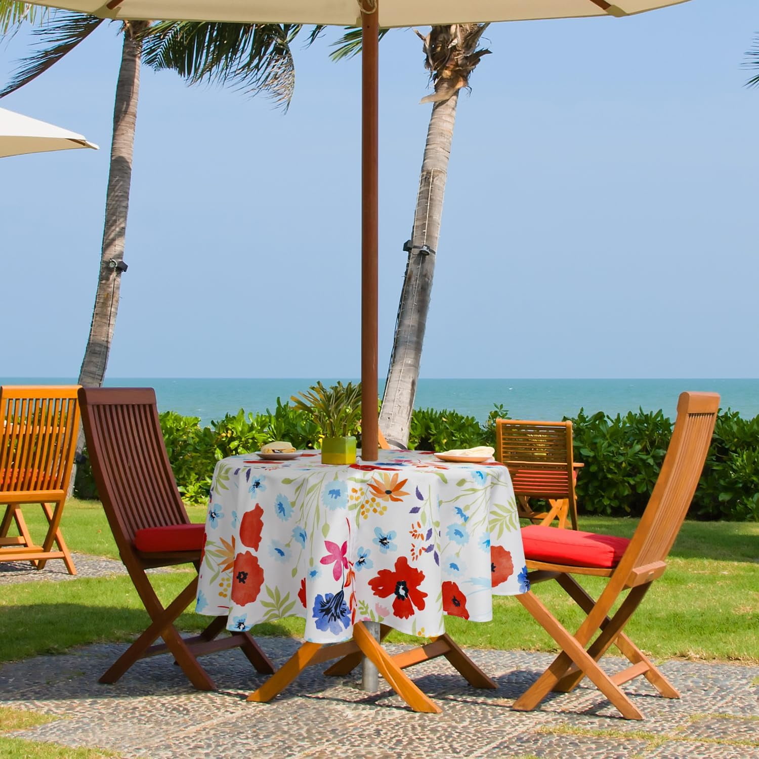 Round Outdoor Tablecloth with Umbrella Hole Umbrella Tablecloth Patio Tablecloths with Zipper