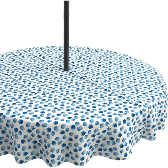 Round Outdoor Tablecloth with Zipper Umbrella Hole, Water-Repellent 60 Inch Patio Table Cover for Bistro, Garden, Patio & Picnic, Brush Blue