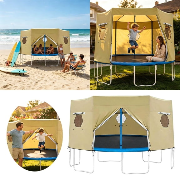 Round Outdoor Trampoline With Sun Shade Canopy Safety Enclosure Net Backyard Kids Play Trampoline 6FT