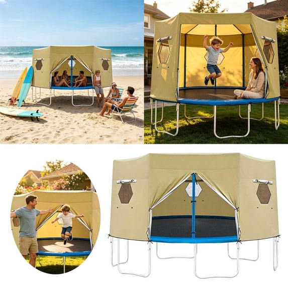 Round Outdoor Trampoline With Sun Shade Canopy Safety Enclosure Net Backyard Kids Play Trampoline 6FT