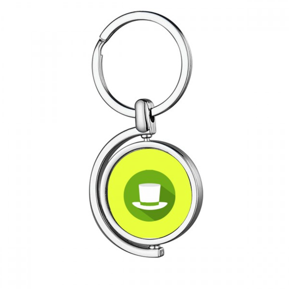 Round Outline Green Hat Icon Rotating Keychain Metal Keyring Holder