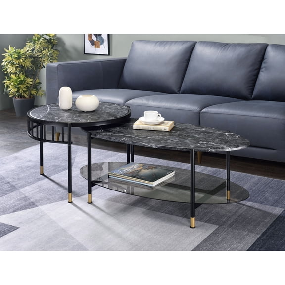 Round & Oval Nesting Tables with Black Finish & Metal Frames / Durable and Chic for Living Rooms