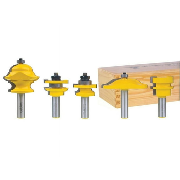 Round Over-Ogee 5 Bit Raised Panel Cabinet Door Router Bit Set - 1/2" Shank - Yonico 12536