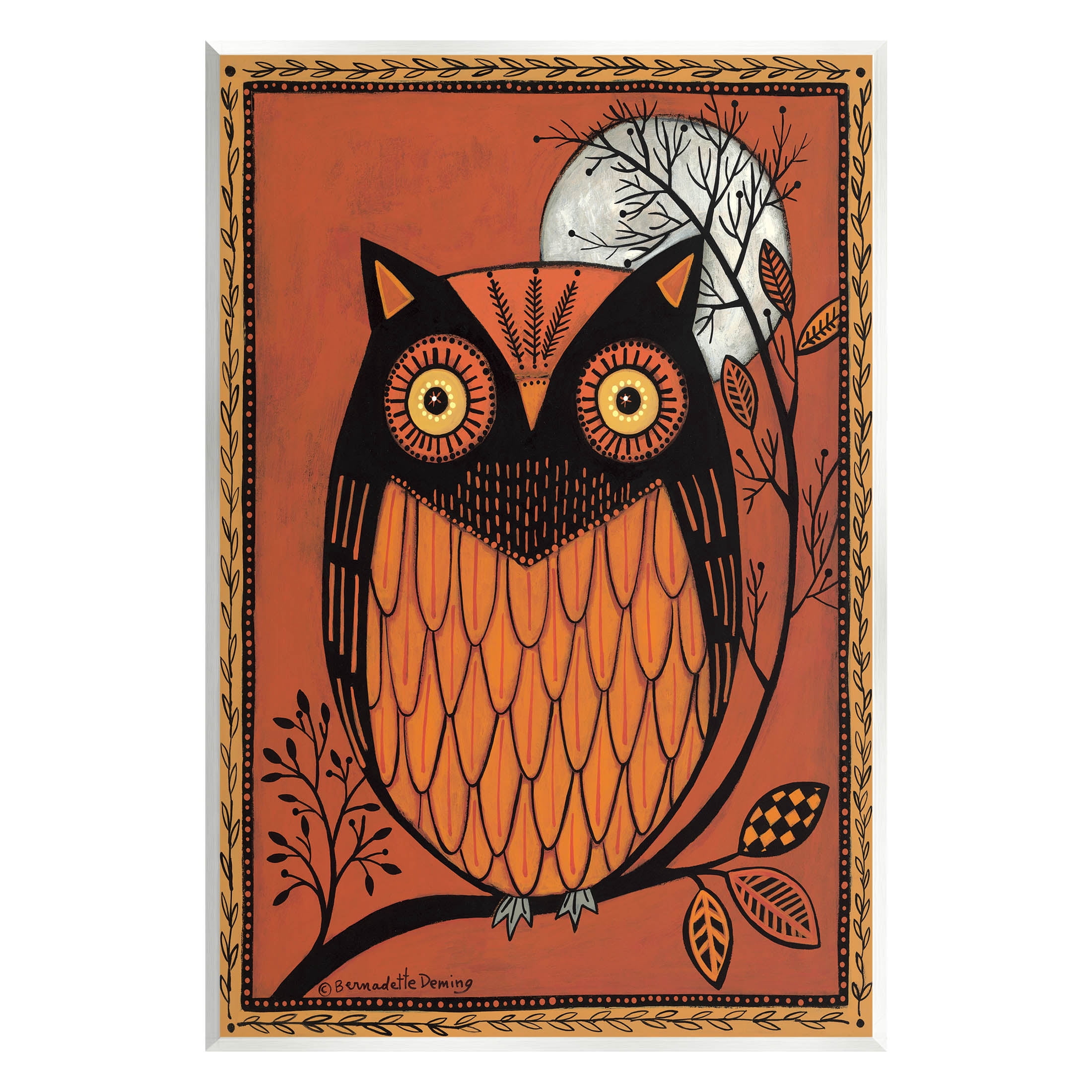 Round Owl Autumn Botanical Border Holiday Graphic Art Unframed Art Print Wall Art