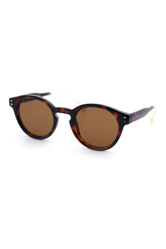 Round P3 Sunglasses Keyhole Bridge Metal Arms Classic Retro UV400 Tortoise Frame - Brown Lens