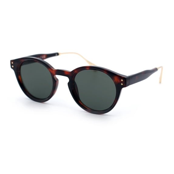 Round P3 Sunglasses Keyhole Bridge Metal Arms Classic Retro UV400 Tortoise Frame - Green Lens