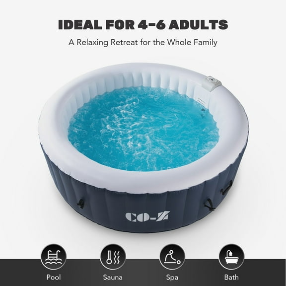 Round PVC Portable Inflatable Hot Tub with 140 Massaging Jets for Patio Backyard & More for 6-person, Blue