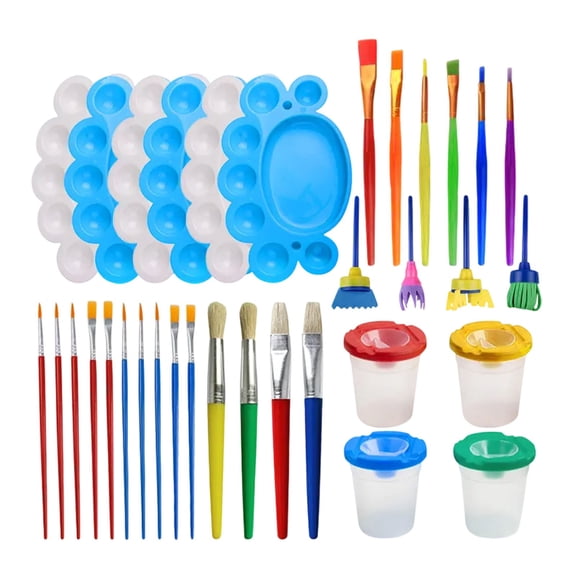 Round Paint Brushes for Acrylic Painting Kit 34Pcs with Paint Cups, Kids Paint Supplies, Spill-Proof Design for Art Classes & Crafts
