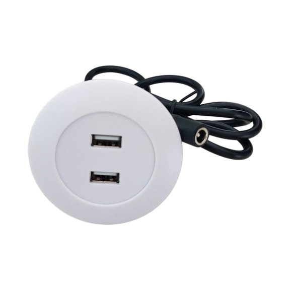 Round Panel Mount USB-A Outlet with 2 Front Ports, Flush Desktop USB Power Socket for Countertop Access, 5V 2A Output, 1.5 m Cable