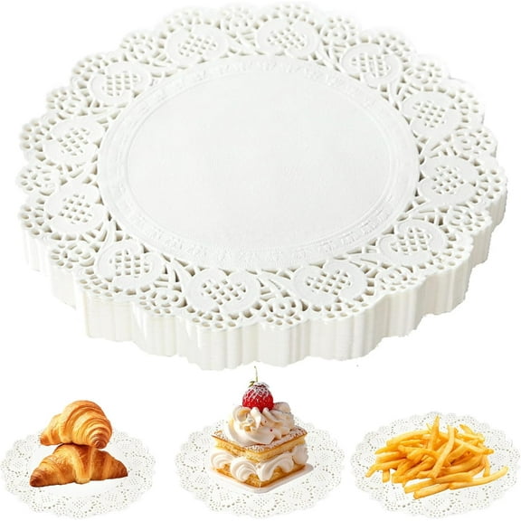 Round Paper Doilies 50 Pack, Greaseproof Dessert Tray Liners for Weddings and Parties