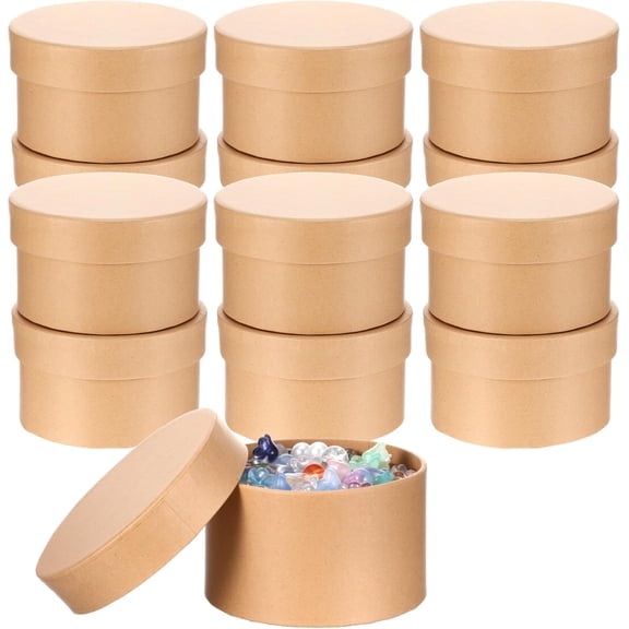 Round Paper Mache Box, Small Gift Box with Lid Nesting DIY Cardboard Craft Empty Box for Decoupaging Painting Crafting Storing Jewelry Treasure